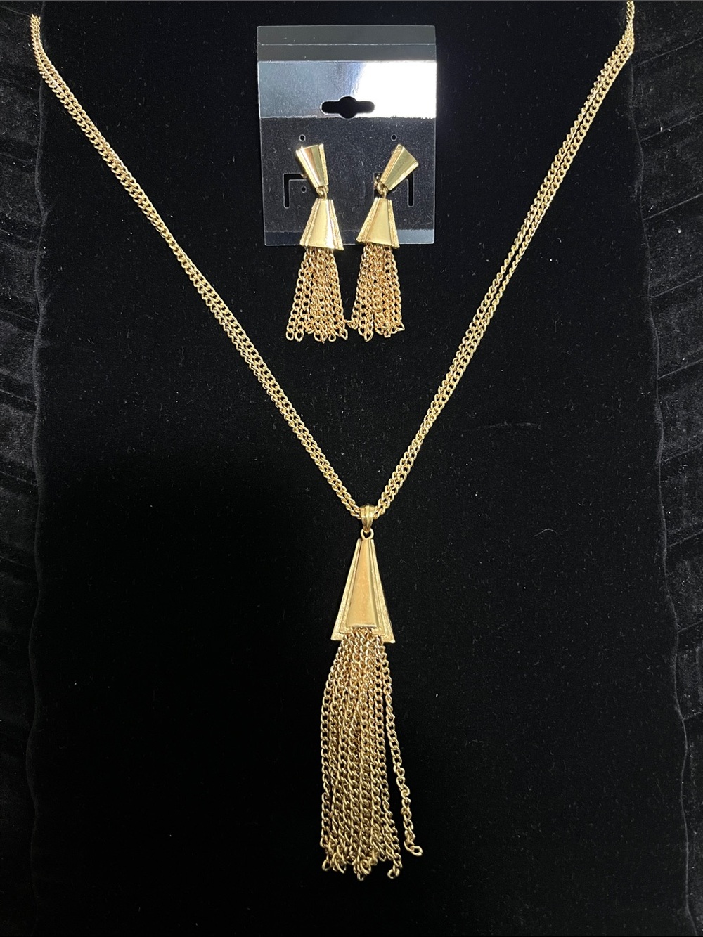 Monet Gold Tassel Pendant Necklace and Earring Set